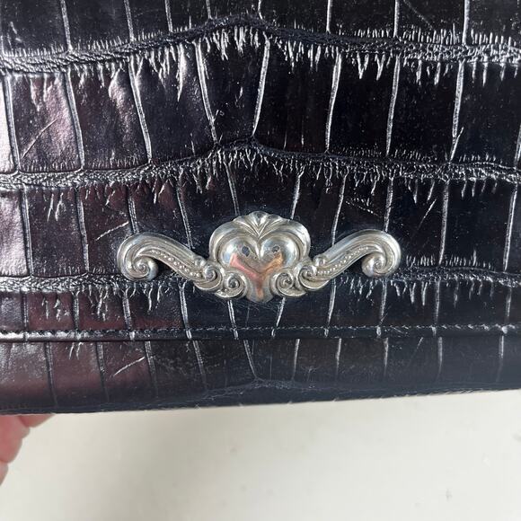 Brighton Crocodile Black Leather Crossbody Wallet Purse - Picture 6 of 7
